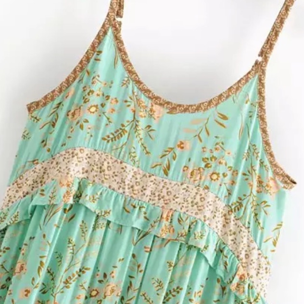 Boho Floral Gypsy Print Midi Ruffle Dress pink - Picture 10 of 15